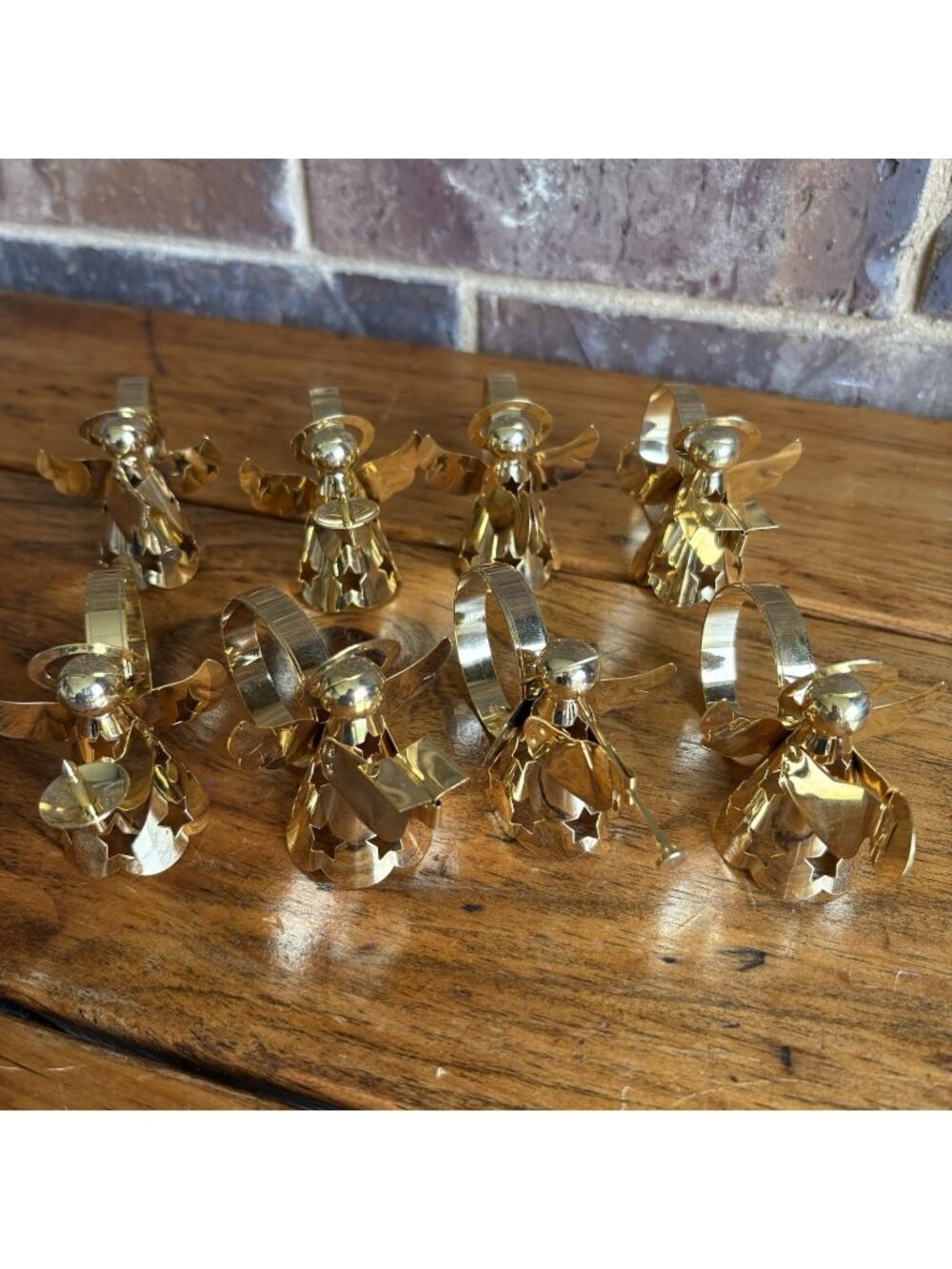 VTG 80s Brass Angel napkin holders set of 8 with musical instruments Angel Choir